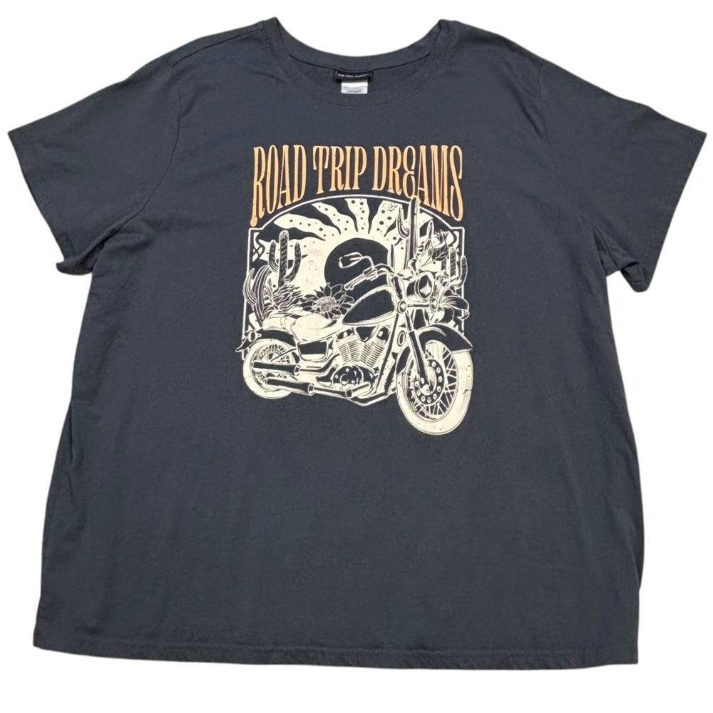 The Pink Closet Dark Grey Road Trip Dreams Motorcycle Desert Graphic Print Tee